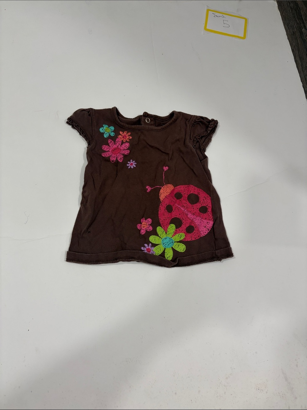 jumping beans Brown Short-Sleeve Tee with Pink Ladybug & Multicolor Flowers